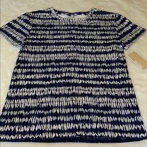 NWT Michael KORS Tribal Print Navy Crew Short Sleeve Tee w/ Tiny Embellishment
